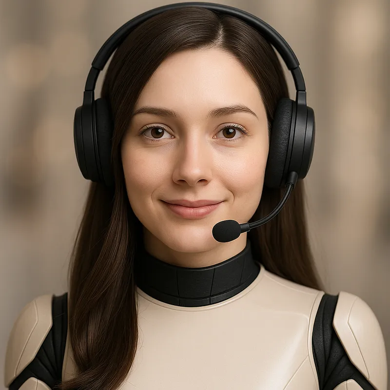 VERA, die KI-Telefonistin der Immo-Business GmbH, mit Headset
